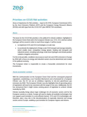 Priorities on CCUS R&I activities