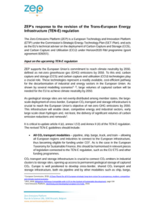 ZEP’s response to the revision of the Trans-European Energy Infrastructure (TEN-E) regulation