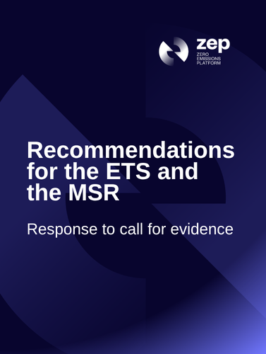 ZEP recommendations for the ETS and the MSR
